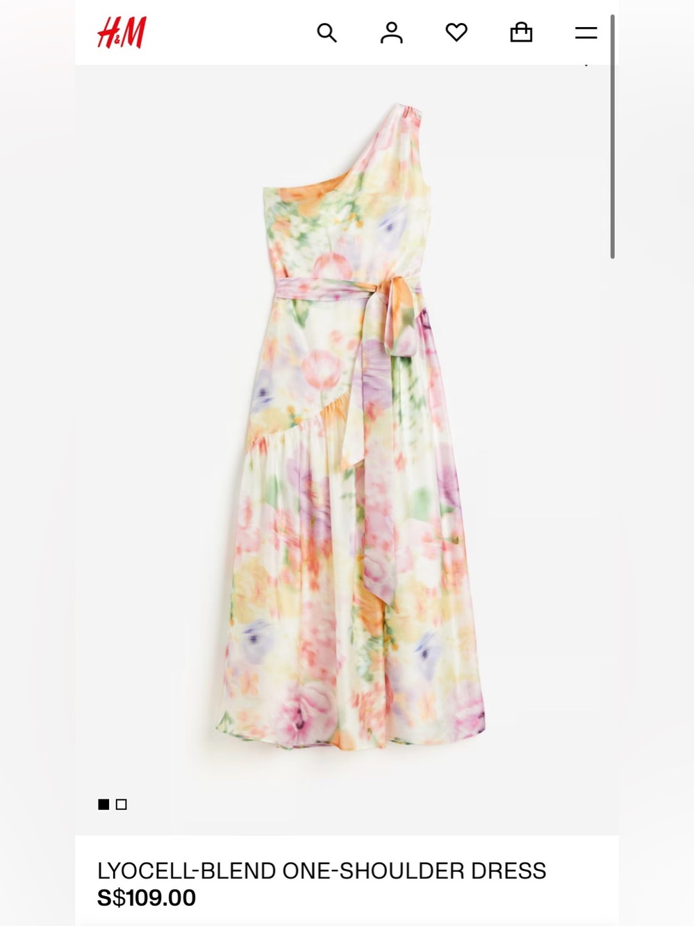 H&M Pastel Tie-Waist One-Shoulder Dress in Pink, Green, Peach